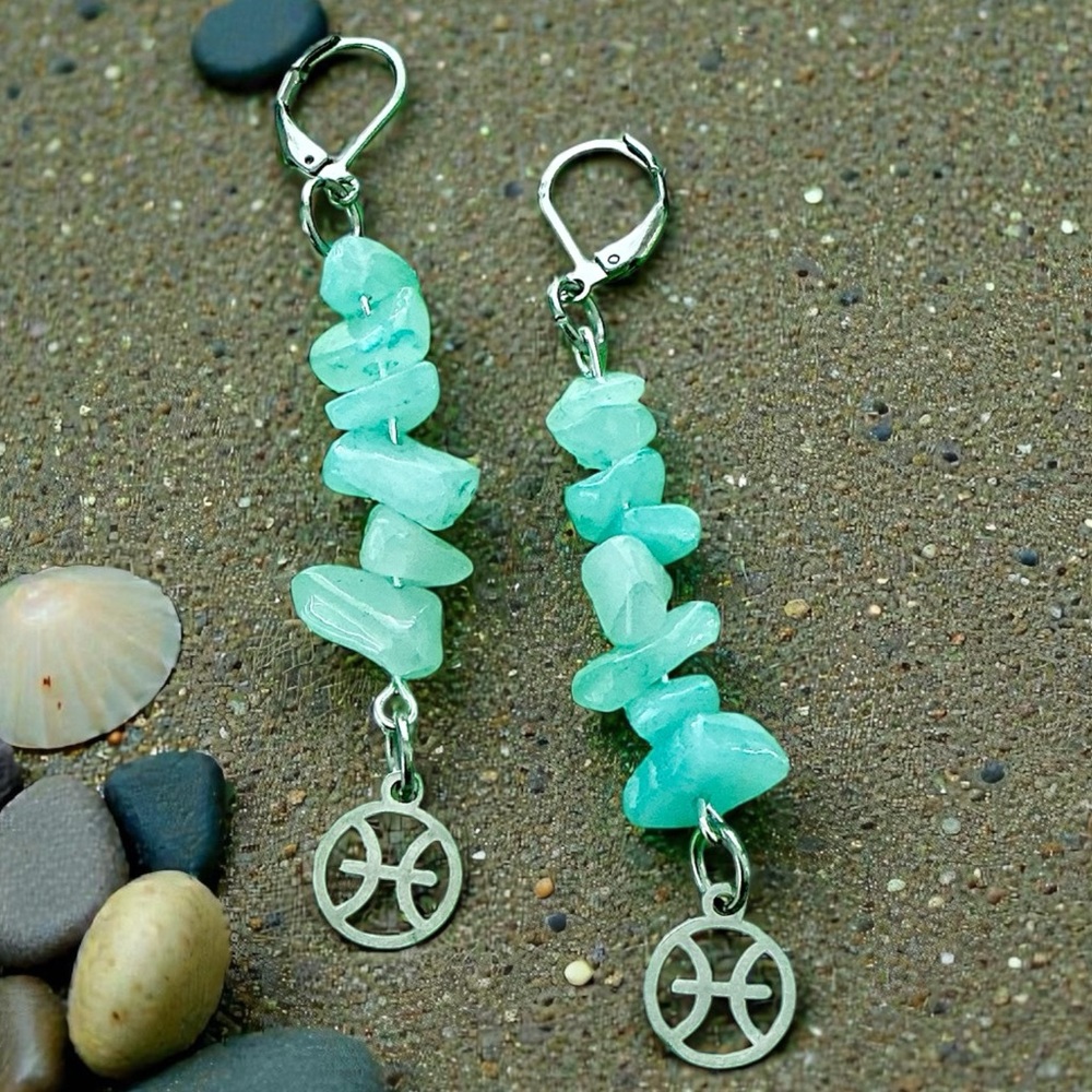 🆕 Pisces and Gemstones Dangle Earrings-Stainless Steel